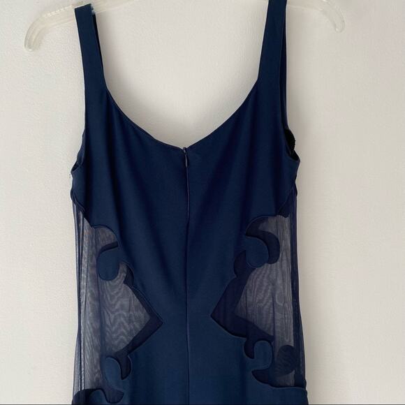 Gia Mattiolo Couture Mesh Sides Navy Dress 44 12 - Picture 6 of 8